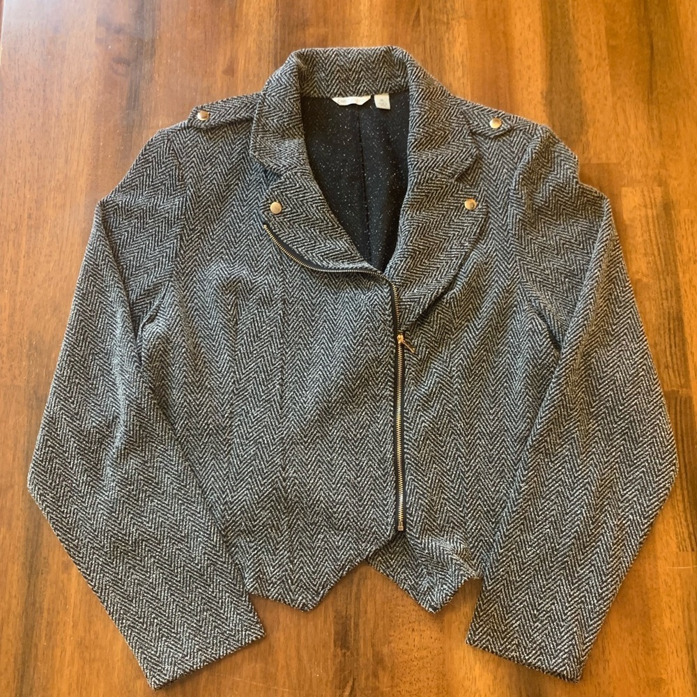 Cato Jacket XL Black and White Asymmetrical Moto Fitted Design Tweed Zip Up